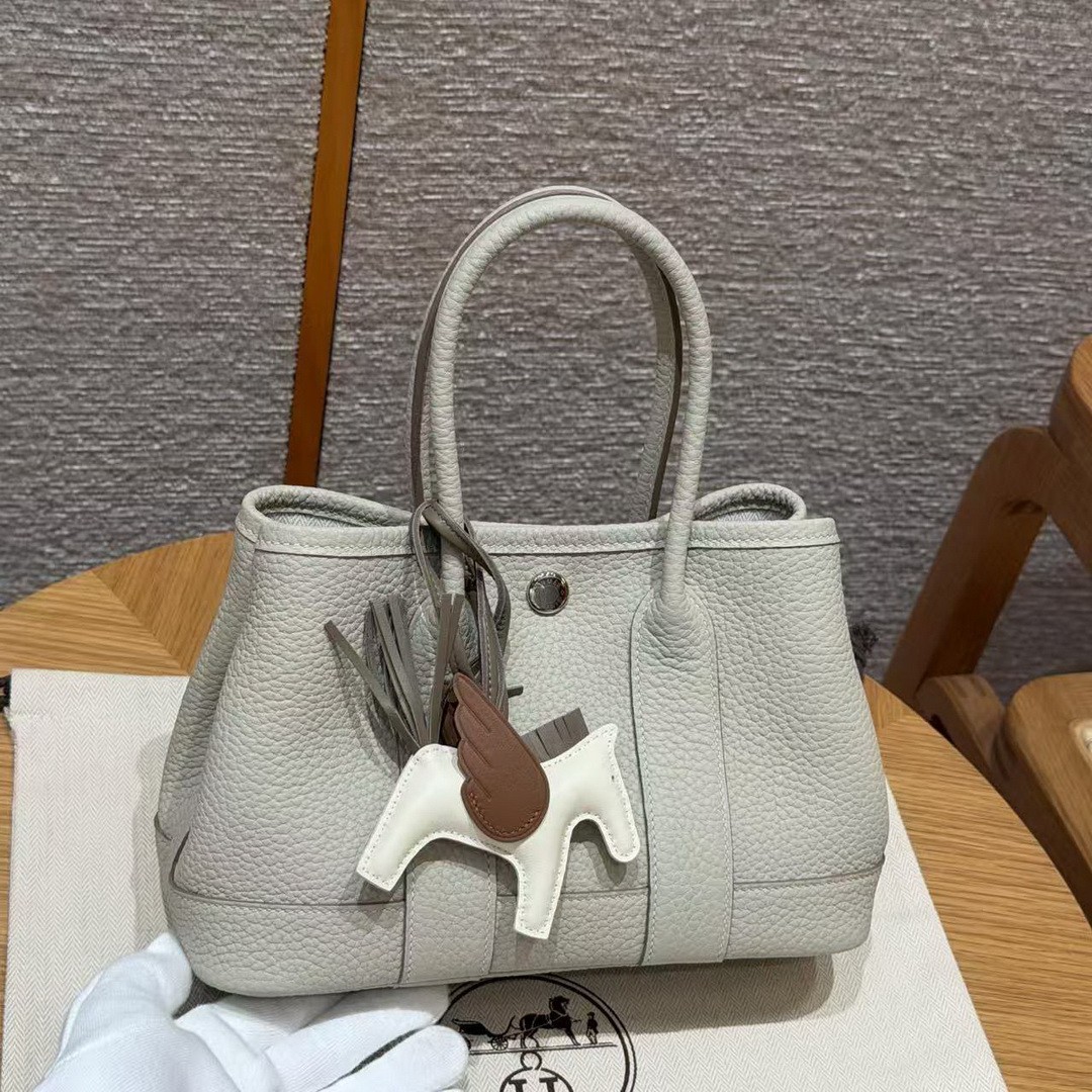 Hermes Neo Garden Party 23 Bag Handmade In Negonda Calfskin Leather Silver Hardware 8L Beton