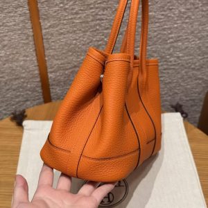 Hermes Neo Garden Party 23 Bag Handmade In Negonda Calfskin Leather Silver Hardware 93 Orange - Image 18