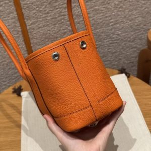 Hermes Neo Garden Party 23 Bag Handmade In Negonda Calfskin Leather Silver Hardware 93 Orange - Image 17