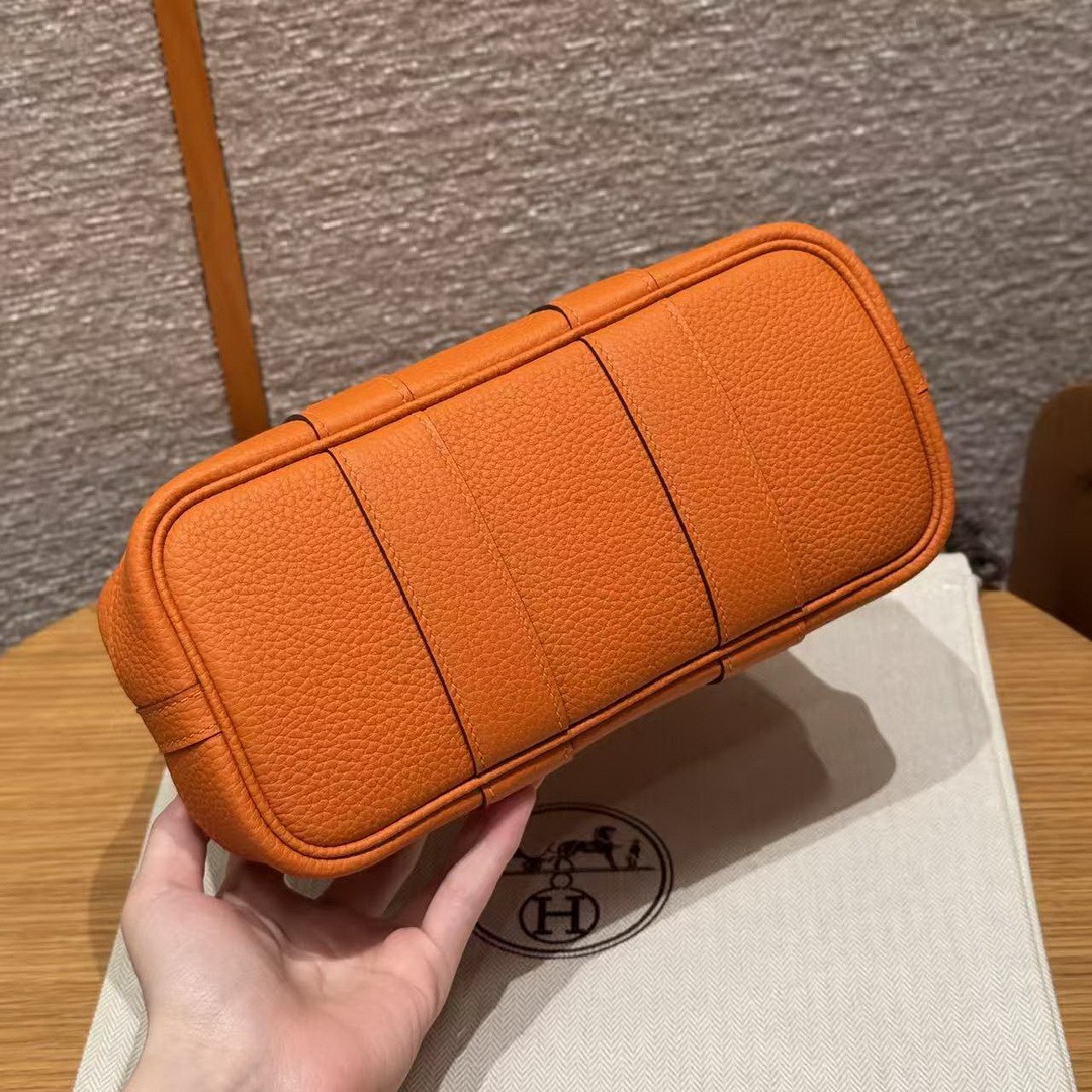 Hermes Neo Garden Party 23 Bag Handmade In Negonda Calfskin Leather Silver Hardware 93 Orange - Image 16