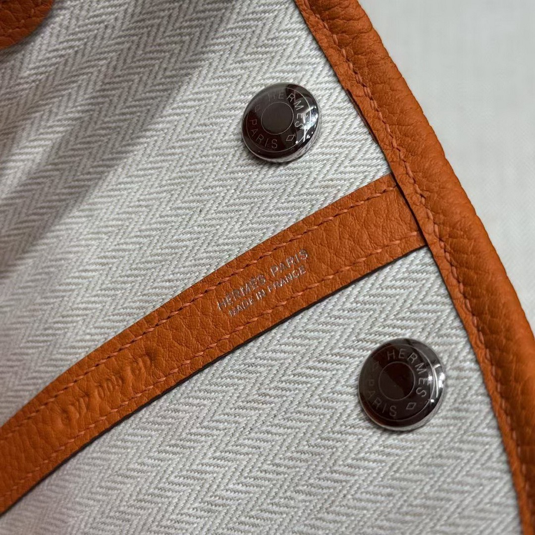 Hermes Neo Garden Party 23 Bag Handmade In Negonda Calfskin Leather Silver Hardware 93 Orange - Image 14