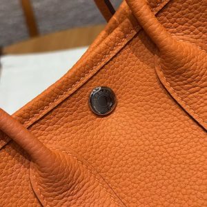 Hermes Neo Garden Party 23 Bag Handmade In Negonda Calfskin Leather Silver Hardware 93 Orange - Image 13