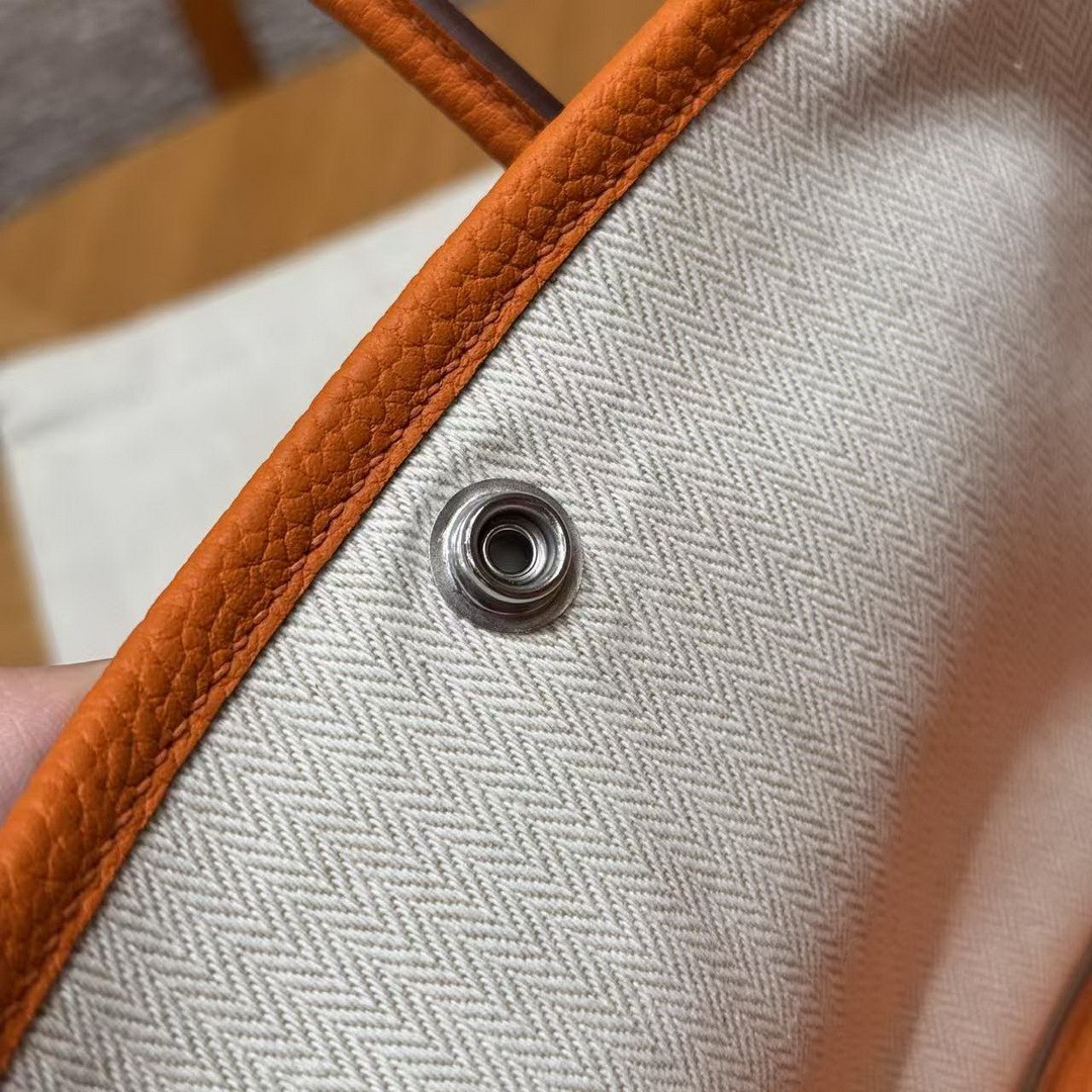 Hermes Neo Garden Party 23 Bag Handmade In Negonda Calfskin Leather Silver Hardware 93 Orange - Image 12
