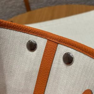 Hermes Neo Garden Party 23 Bag Handmade In Negonda Calfskin Leather Silver Hardware 93 Orange - Image 5
