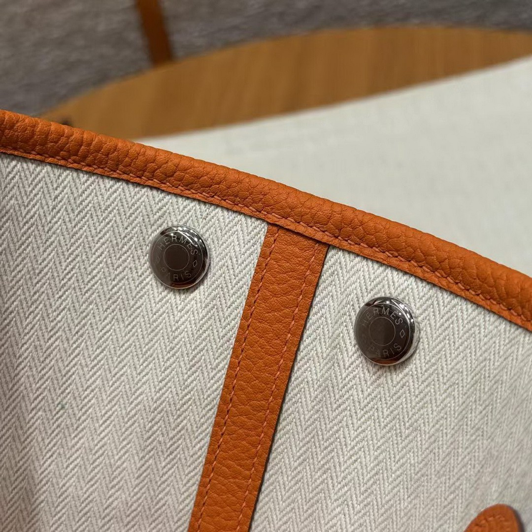 Hermes Neo Garden Party 23 Bag Handmade In Negonda Calfskin Leather Silver Hardware 93 Orange - Image 5