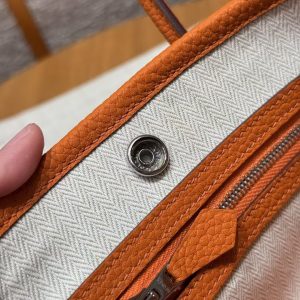 Hermes Neo Garden Party 23 Bag Handmade In Negonda Calfskin Leather Silver Hardware 93 Orange - Image 3