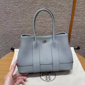 Hermes Neo Garden Party 23 Bag Handmade In Negonda Calfskin Leather Silver Hardware P0 Girs Pantin