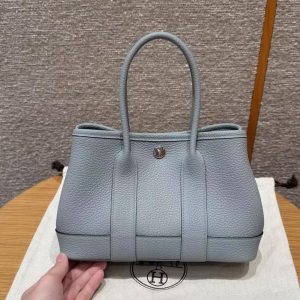 Hermes Neo Garden Party 23 Bag Handmade In Negonda Calfskin Leather Silver Hardware P0 Girs Pantin - Image 2