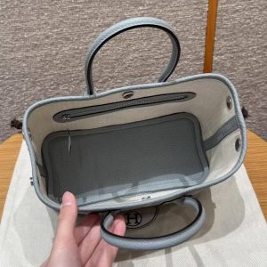Hermes Neo Garden Party 23 Bag Handmade In Negonda Calfskin Leather Silver Hardware P0 Girs Pantin - Image 16