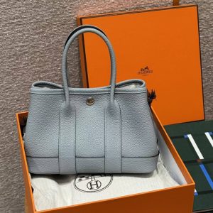 Hermes Neo Garden Party 23 Bag Handmade In Negonda Calfskin Leather Silver Hardware P0 Girs Pantin - Image 3