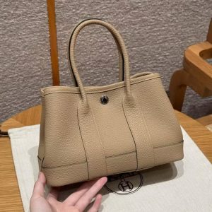 Hermes Neo Garden Party 23 Bag Handmade In Negonda Calfskin Leather Silver Hardware S2 Trench