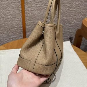Hermes Neo Garden Party 23 Bag Handmade In Negonda Calfskin Leather Silver Hardware S2 Trench - Image 2