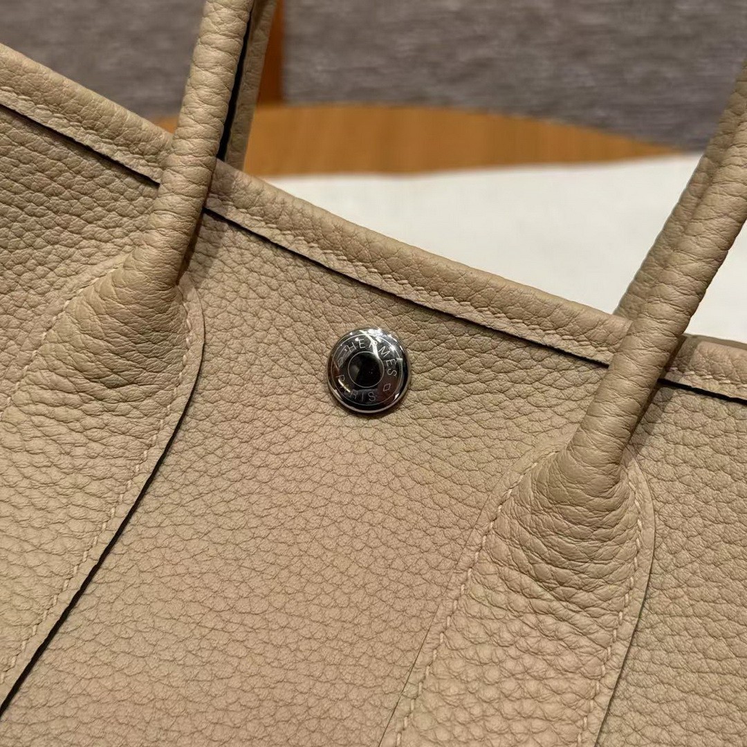 Hermes Neo Garden Party 23 Bag Handmade In Negonda Calfskin Leather Silver Hardware S2 Trench - Image 15