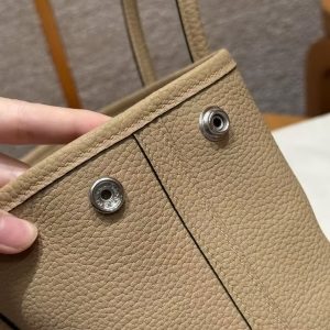 Hermes Neo Garden Party 23 Bag Handmade In Negonda Calfskin Leather Silver Hardware S2 Trench - Image 14