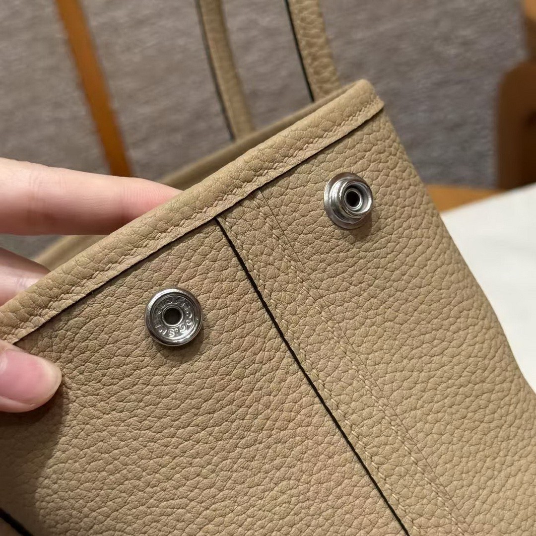 Hermes Neo Garden Party 23 Bag Handmade In Negonda Calfskin Leather Silver Hardware S2 Trench - Image 14