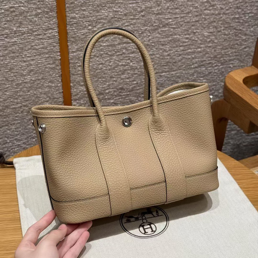 Hermes Neo Garden Party 23 Bag Handmade In Negonda Calfskin Leather Silver Hardware S2 Trench - Image 10