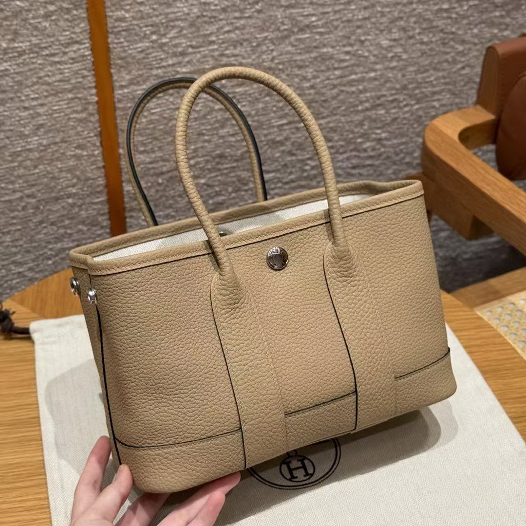 Hermes Neo Garden Party 23 Bag Handmade In Negonda Calfskin Leather Silver Hardware S2 Trench - Image 9