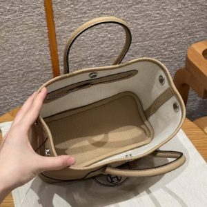 Hermes Neo Garden Party 23 Bag Handmade In Negonda Calfskin Leather Silver Hardware S2 Trench - Image 8
