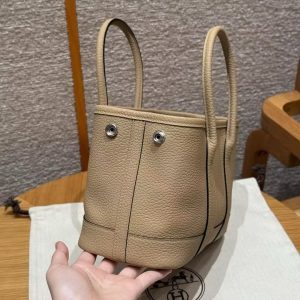 Hermes Neo Garden Party 23 Bag Handmade In Negonda Calfskin Leather Silver Hardware S2 Trench - Image 7