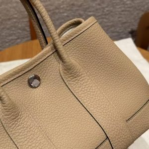 Hermes Neo Garden Party 23 Bag Handmade In Negonda Calfskin Leather Silver Hardware S2 Trench - Image 6