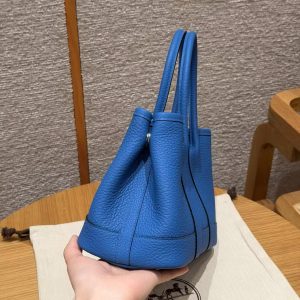 Hermes Neo Garden Party 23 Bag Handmade In Negonda Calfskin Leather Silver Hardware T7 Blue Hydra - Image 21
