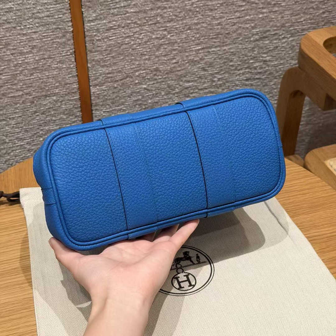 Hermes Neo Garden Party 23 Bag Handmade In Negonda Calfskin Leather Silver Hardware T7 Blue Hydra - Image 20