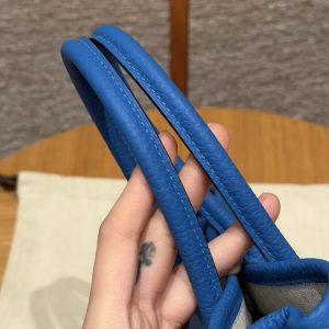 Hermes Neo Garden Party 23 Bag Handmade In Negonda Calfskin Leather Silver Hardware T7 Blue Hydra - Image 17