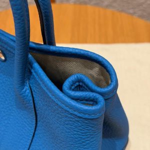 Hermes Neo Garden Party 23 Bag Handmade In Negonda Calfskin Leather Silver Hardware T7 Blue Hydra - Image 16