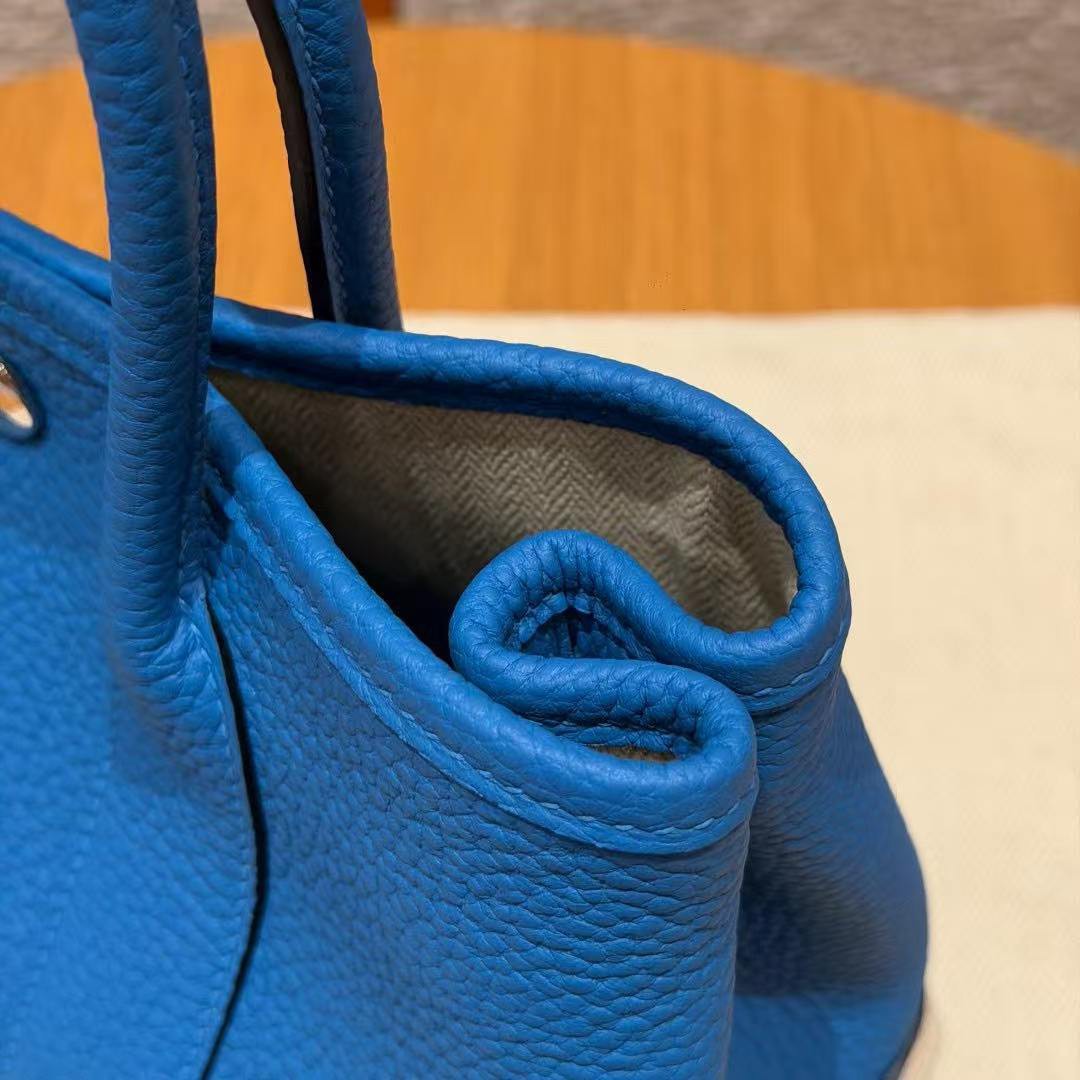 Hermes Neo Garden Party 23 Bag Handmade In Negonda Calfskin Leather Silver Hardware T7 Blue Hydra - Image 16