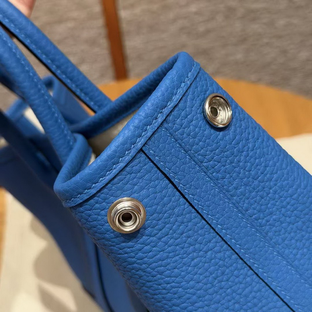 Hermes Neo Garden Party 23 Bag Handmade In Negonda Calfskin Leather Silver Hardware T7 Blue Hydra - Image 12