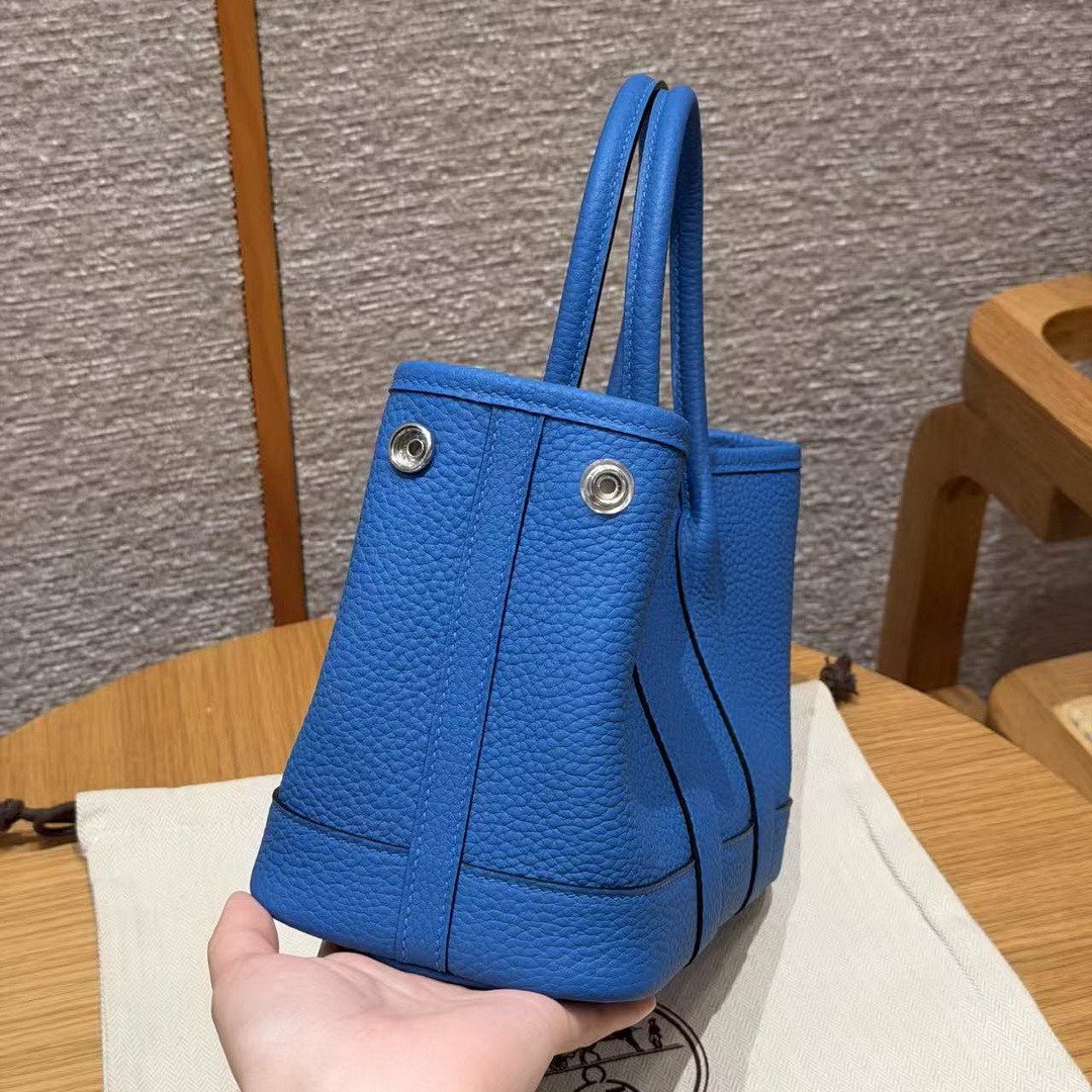 Hermes Neo Garden Party 23 Bag Handmade In Negonda Calfskin Leather Silver Hardware T7 Blue Hydra - Image 11