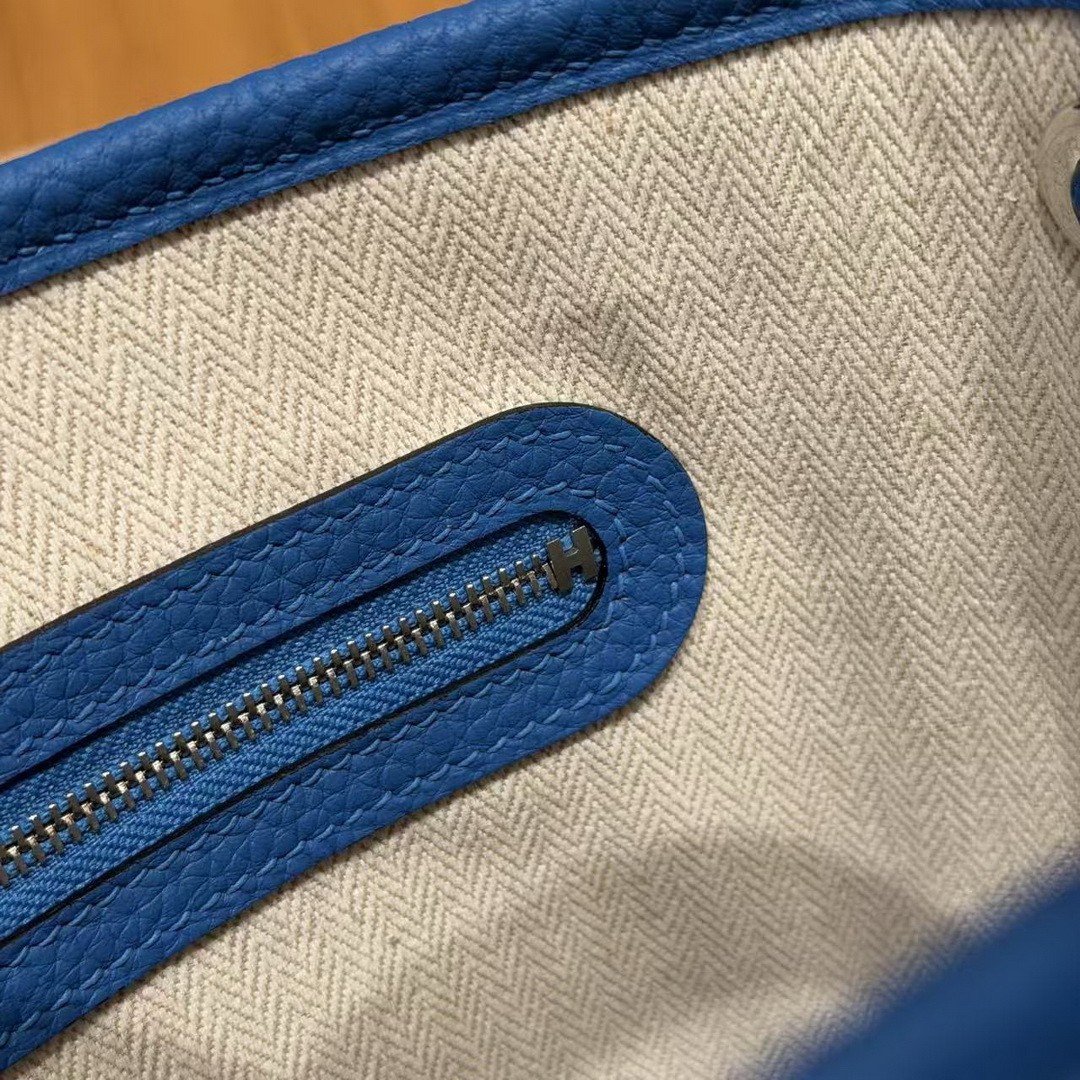 Hermes Neo Garden Party 23 Bag Handmade In Negonda Calfskin Leather Silver Hardware T7 Blue Hydra - Image 10