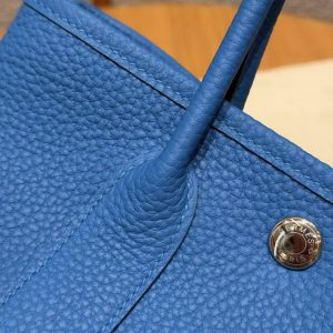 Hermes Neo Garden Party 23 Bag Handmade In Negonda Calfskin Leather Silver Hardware T7 Blue Hydra - Image 5