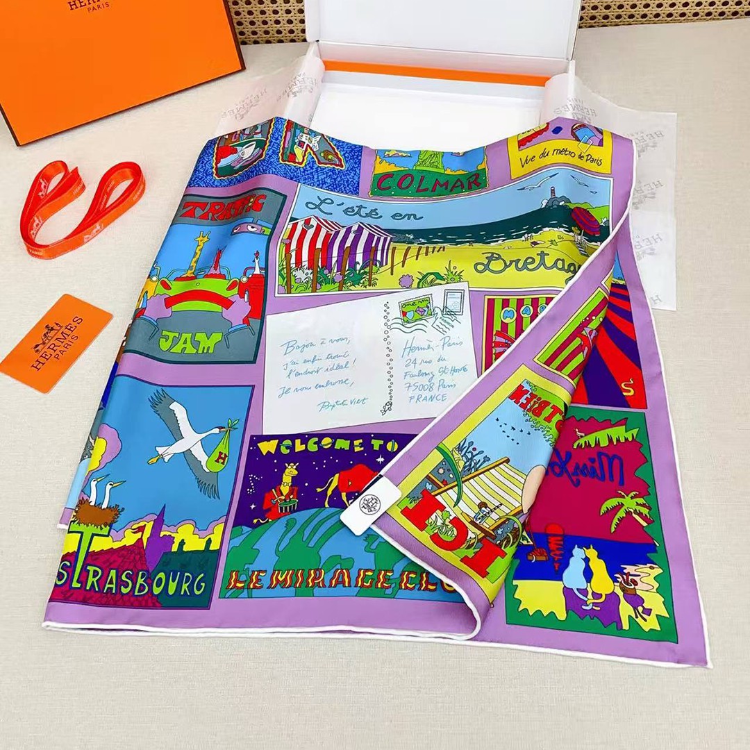 Hermes On Est Bien Ici ! Scarf 90 100% H004298S 06 - Image 12