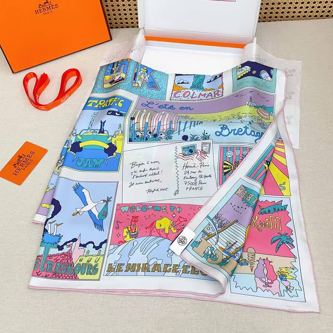 Hermes On Est Bien Ici ! Scarf 90 100% H004298S 06 - Image 10