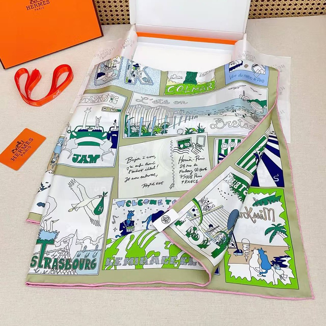 Hermes On Est Bien Ici ! Scarf 90 100% H004298S 06 - Image 8