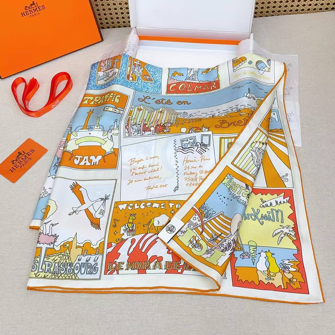 Hermes On Est Bien Ici ! Scarf 90 100% H004298S 06 - Image 6