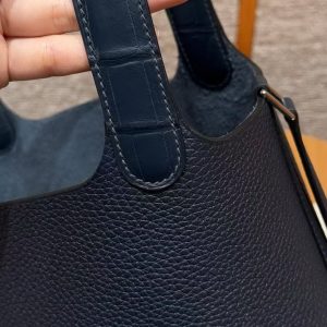 Hermes Picotin Lock 18 CM Bag Handmade In Taurillon Clemence Leather Matte Alligator Silver Hardware 2Z Blue Niut - Image 3
