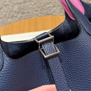 Hermes Picotin Lock 18 CM Bag Handmade In Taurillon Clemence Leather Silver Hardware 73 Blue Saphir L3 Rose Purple - Image 9