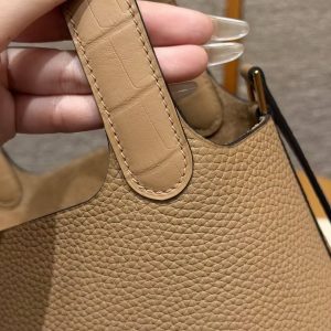 Hermes Picotin Lock 18 CM Bag Handmade In Taurillon Clemence Leather And Matte Alligator Crocodile Gold Hardware 0M Chai - Image 8