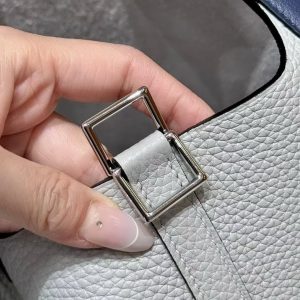 Hermes Picotin Lock 18 CM Bag Handmade In Taurillon Clemence Leather and Swift Silver Hardware 08 Blue Pale 3Q Rose Sakura 73 Blue Saphir - Image 4