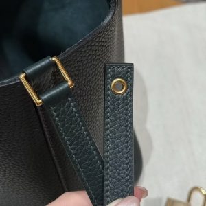 Hermes Picotin Lock 18 CM Bag Handmade In Taurillon Clemence Leather and Matte Alligator Gold Hardware 6O Vert Cypres - Image 3