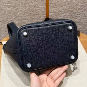Hermes Picotin Lock 18 CM Bag Handmade In Taurillon Clemence Leather Matte Alligator Silver Hardware 2Z Blue Niut - Image 13