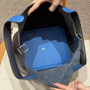 Hermes Picotin Lock 22 CM Bag Handmade In Taurillon Clemence Leather Gold Hardware 89 Noir 2Z Blue Niut T7 Blue Hydra - Image 11