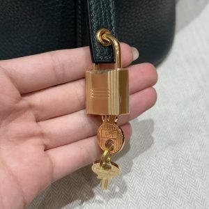 Hermes Picotin Lock 18 CM Bag Handmade In Taurillon Clemence Leather and Matte Alligator Gold Hardware 6O Vert Cypres - Image 10