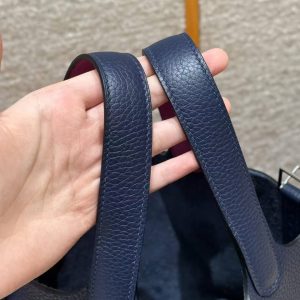 Hermes Picotin Lock 18 CM Bag Handmade In Taurillon Clemence Leather Silver Hardware 73 Blue Saphir L3 Rose Purple - Image 5