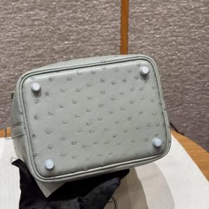 Hermes Picotin Lock 18 CM Bag Handmade In KK Ostrich Leather from South Africa Silver Hardware 8U Blue Glacier - Image 14