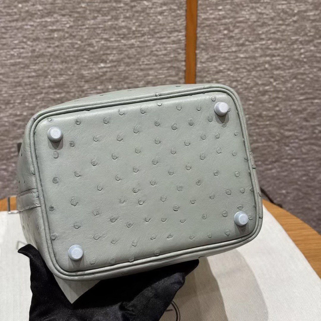 Hermes Picotin Lock 18 CM Bag Handmade In KK Ostrich Leather from South Africa Silver Hardware 8U Blue Glacier - Image 14