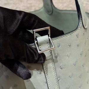 Hermes Picotin Lock 18 CM Bag Handmade In KK Ostrich Leather from South Africa Silver Hardware 8U Blue Glacier - Image 4