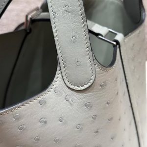 Hermes Picotin Lock 18 CM Bag Handmade In KK Ostrich Leather from South Africa Silver Hardware 8U Blue Glacier - Image 6